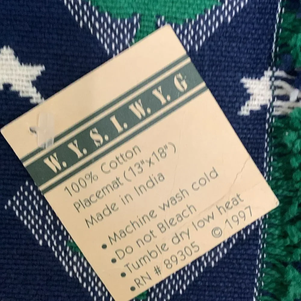 Vintage 1997‎ W.Y.S.I.W.Y.G 100% Cotton Holiday Tree & Star Placemats Set Of 8